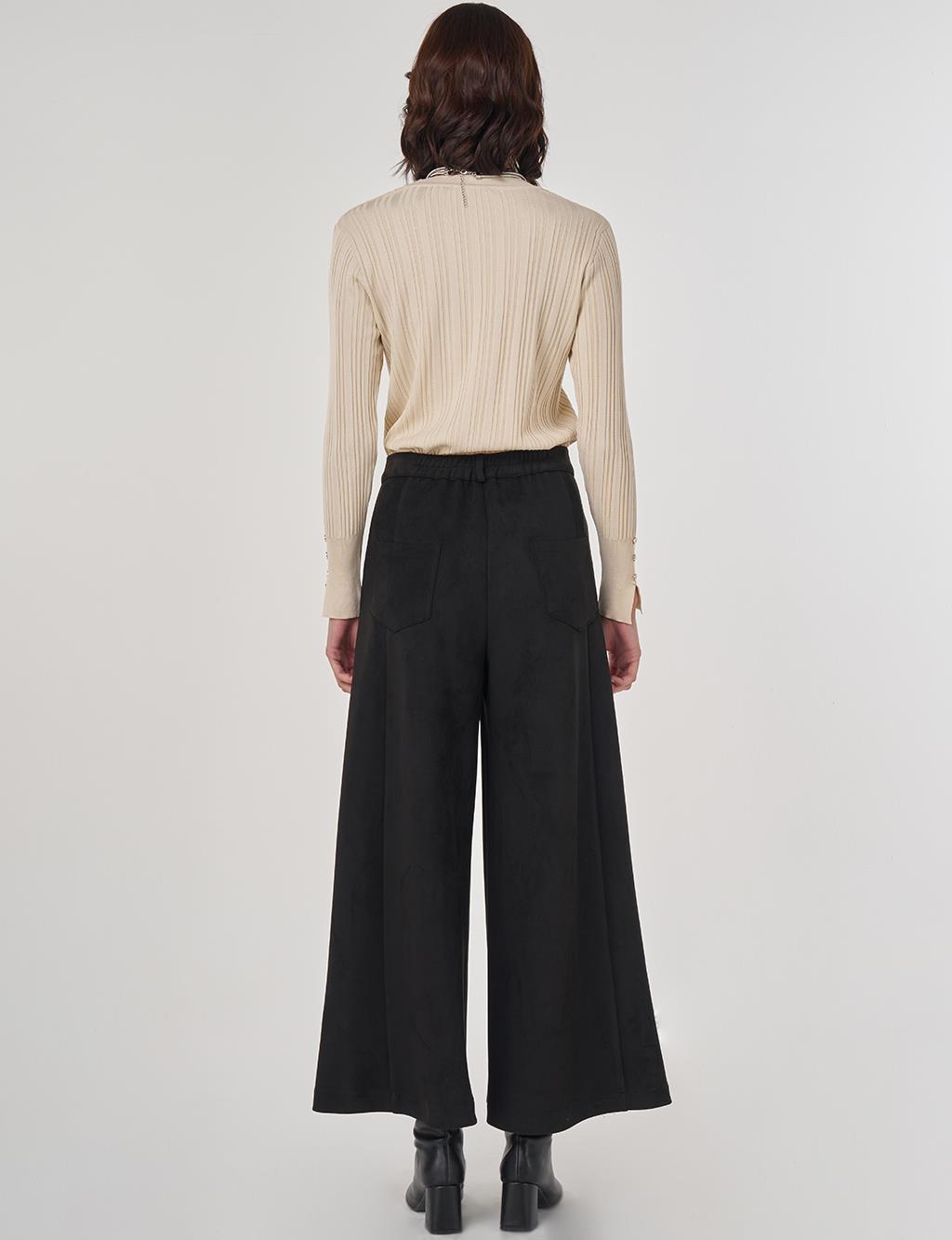 Wide Leg Suede Pants Black