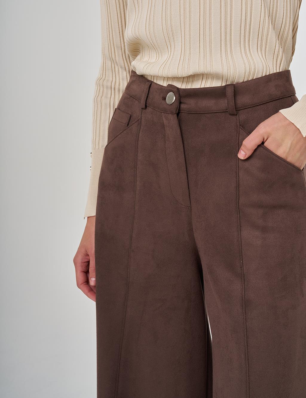 Wide Leg Suede Pants Dark Brown