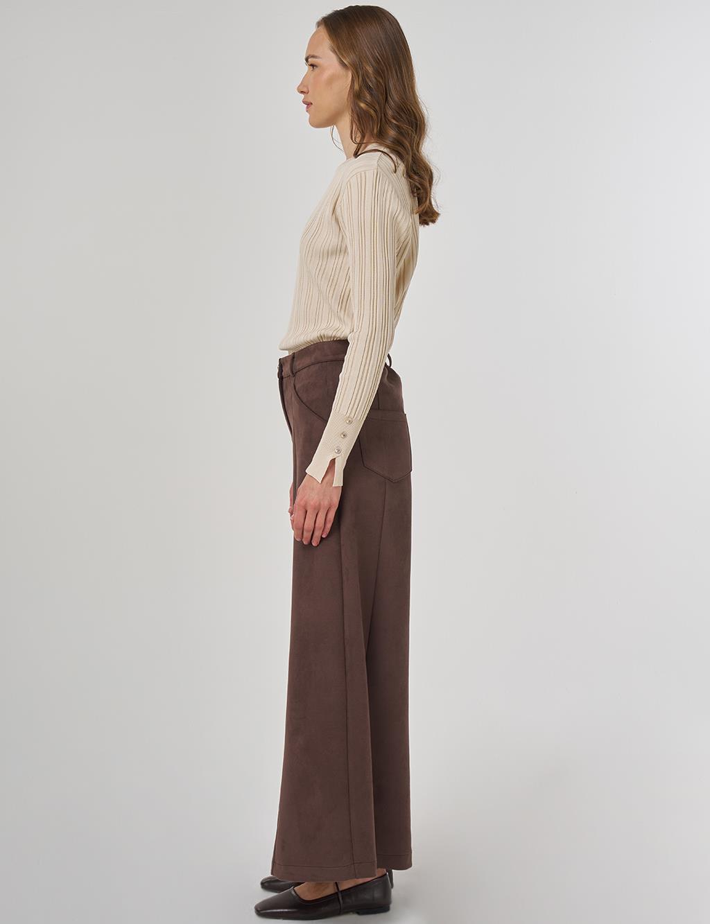 Wide Leg Suede Pants Dark Brown
