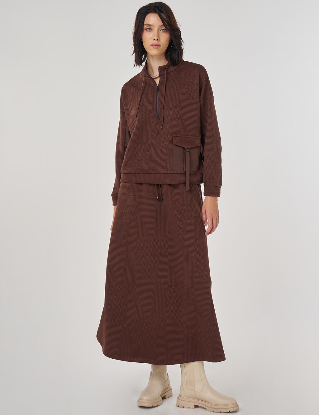 Cep Detaylı İkili Takım Koyu Kahve 