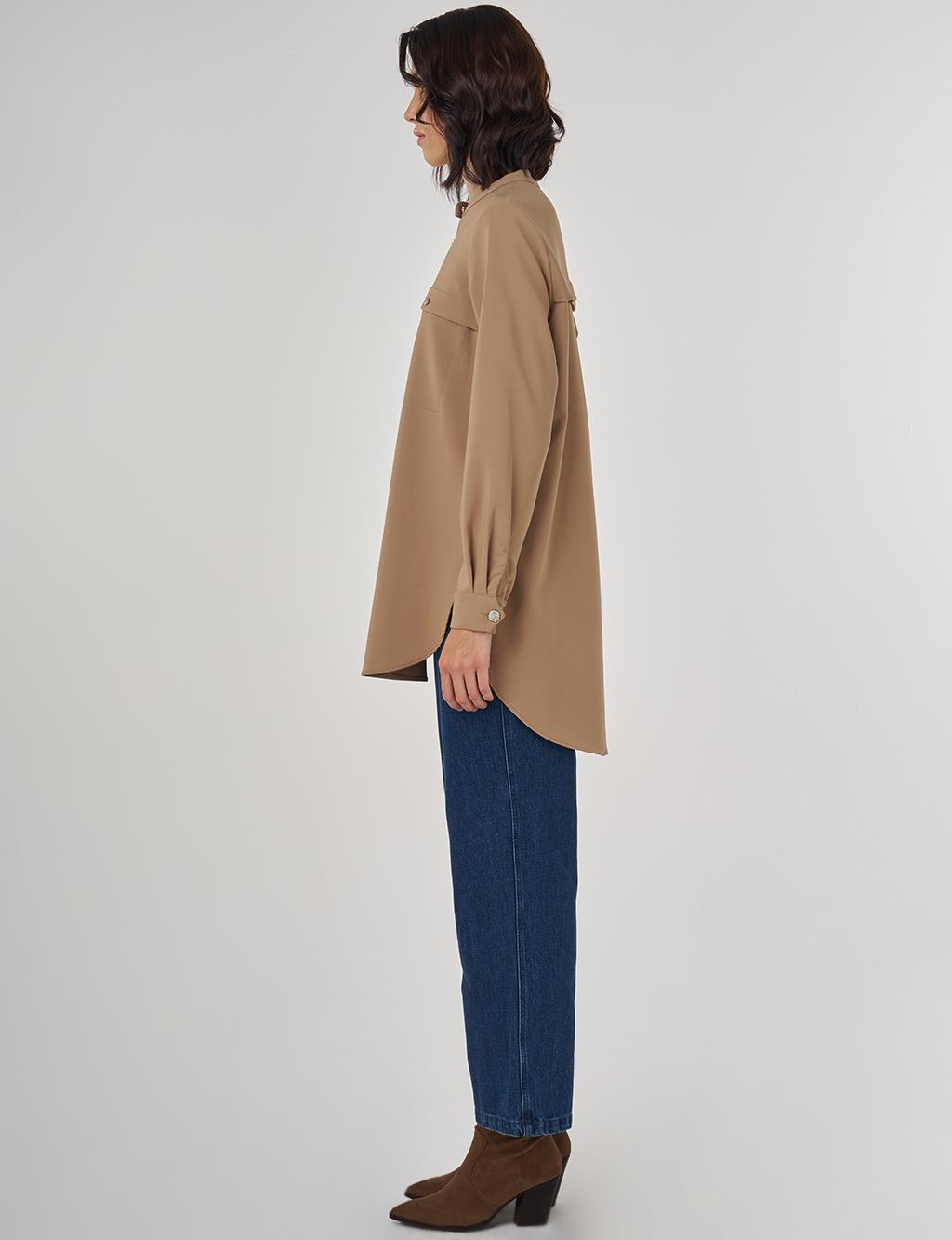 Stitch Detailed Tunic in Dark Taupe