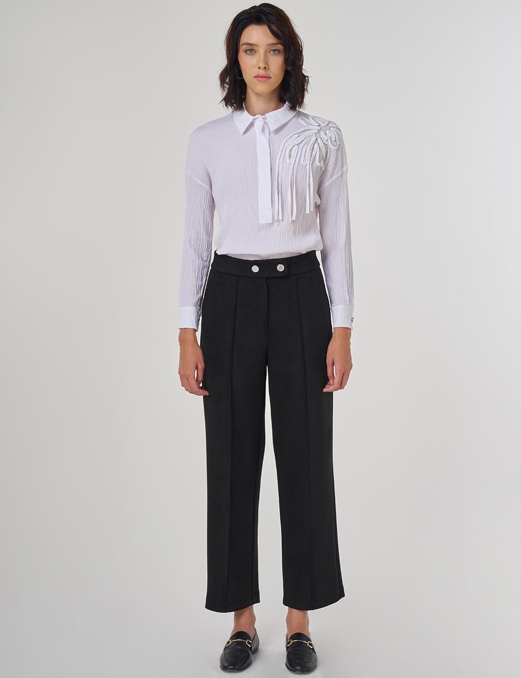 Ribbed Suede Pants Black