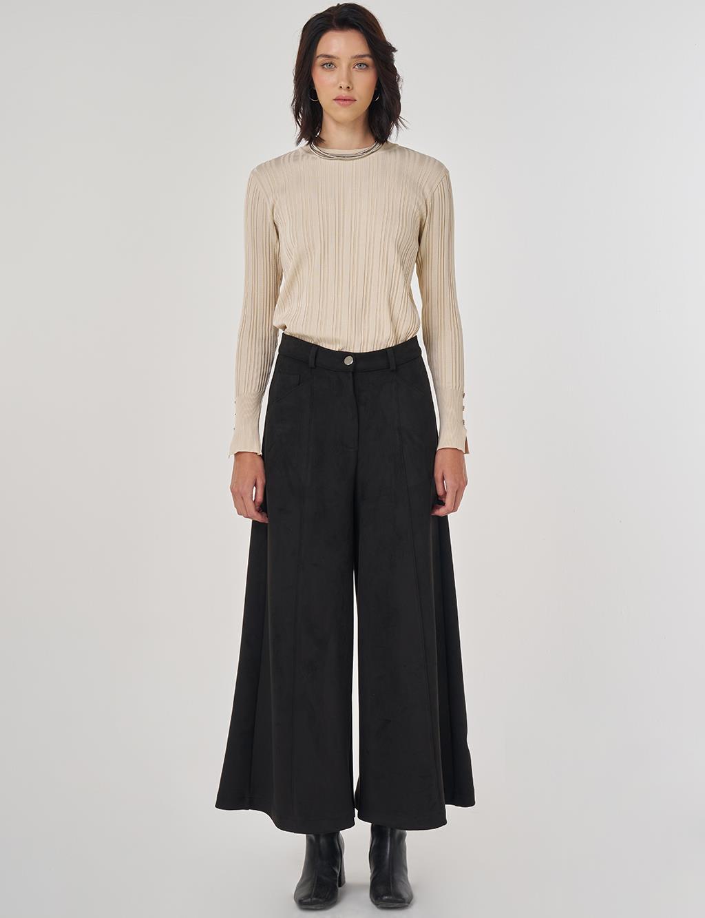 Wide Leg Suede Pants Black