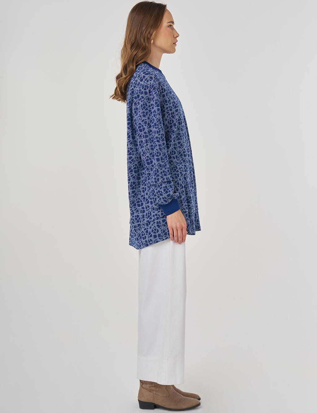 Desenli Viskon Sweatshirt İndigo 