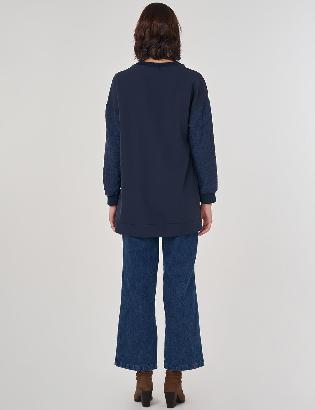 Kumaş Garnili Sweatshirt Koyu Lacivert