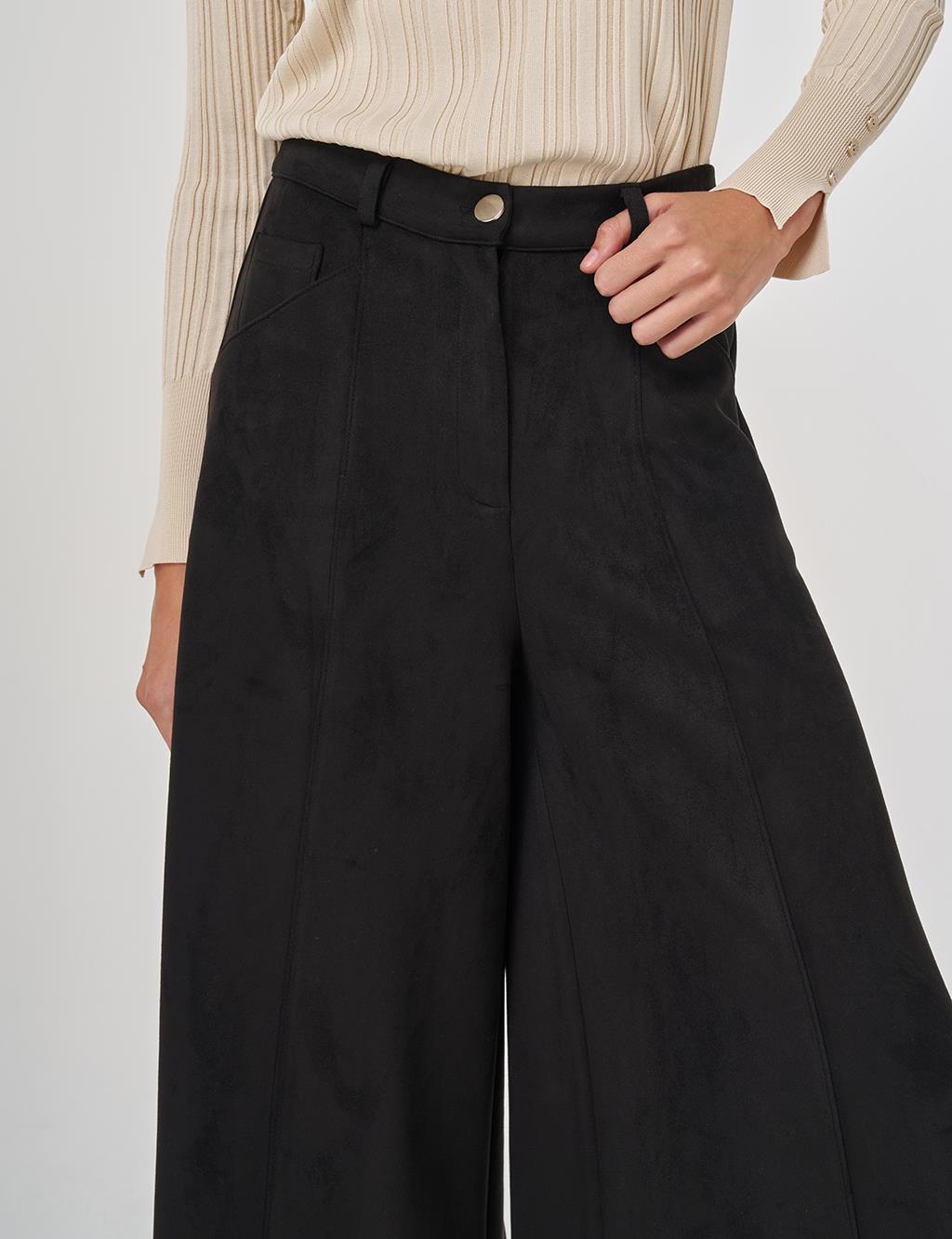 Wide Leg Suede Pants Black