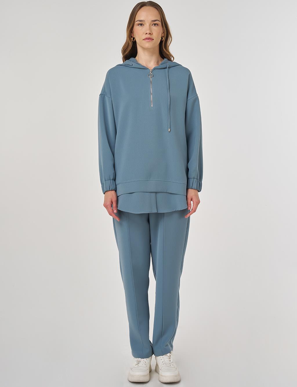 Drop Shoulder Two-Piece Set Misty Blue