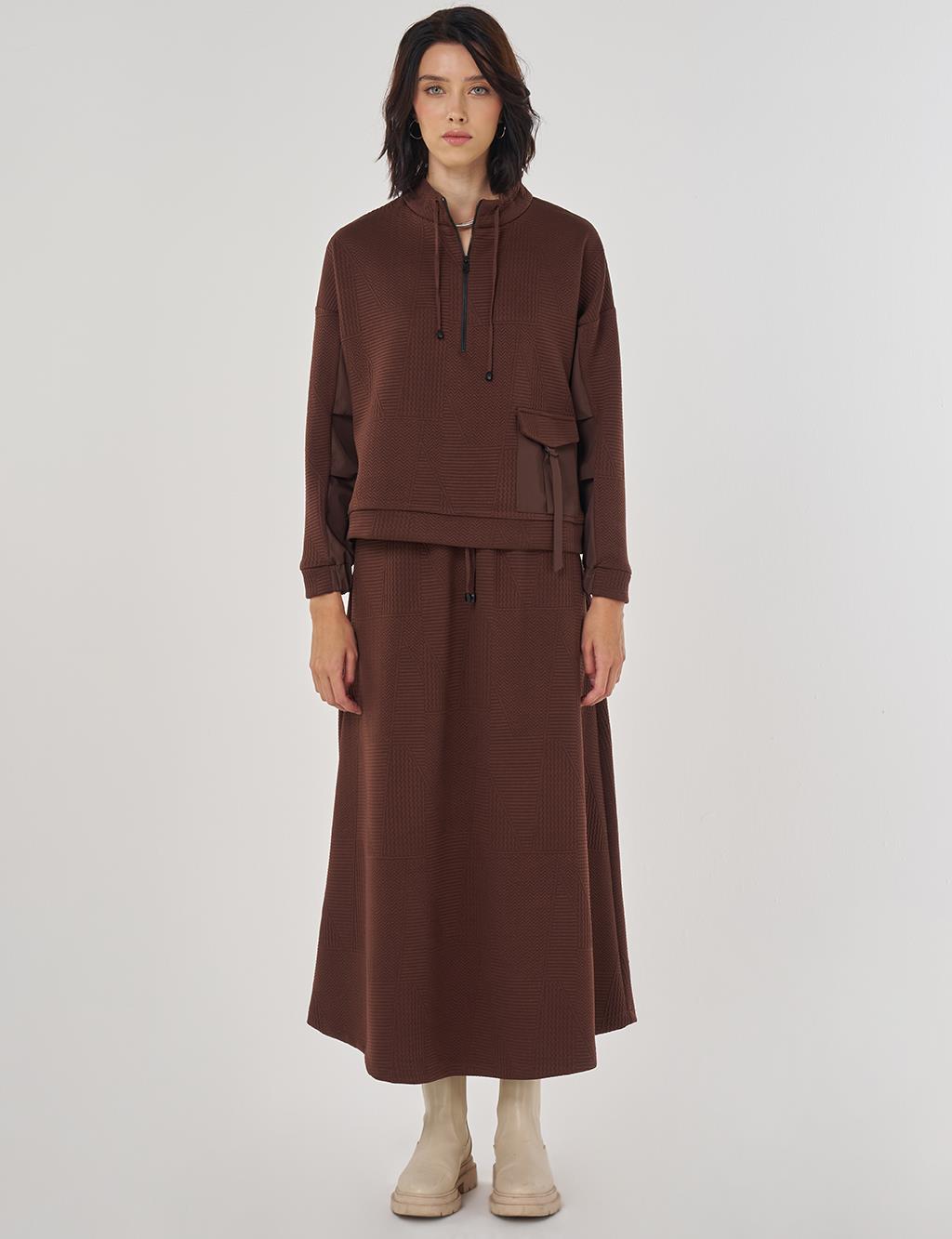 Cep Detaylı İkili Takım Koyu Kahve 