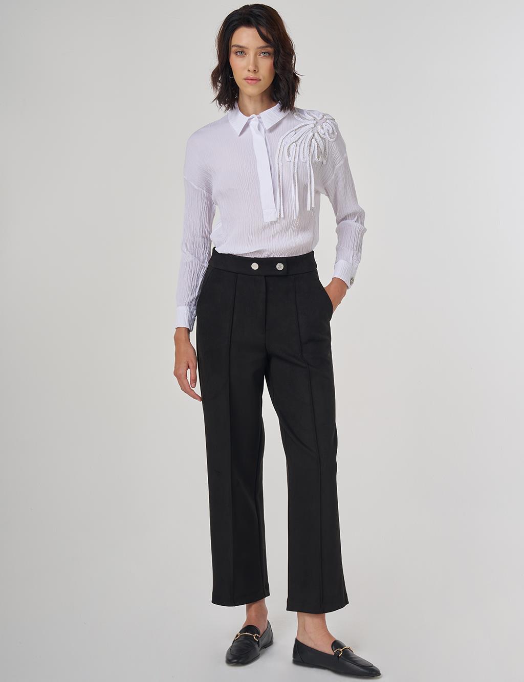 Ribbed Suede Pants Black