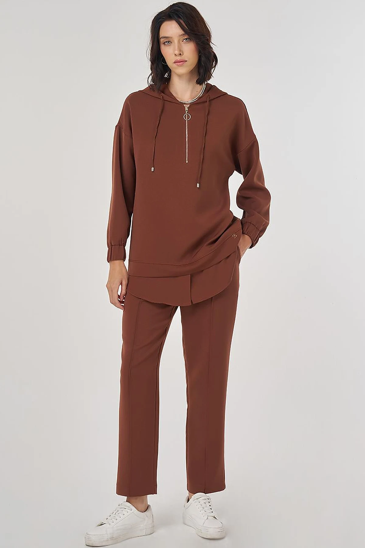 Drop Shoulder Two-Piece Set Brown