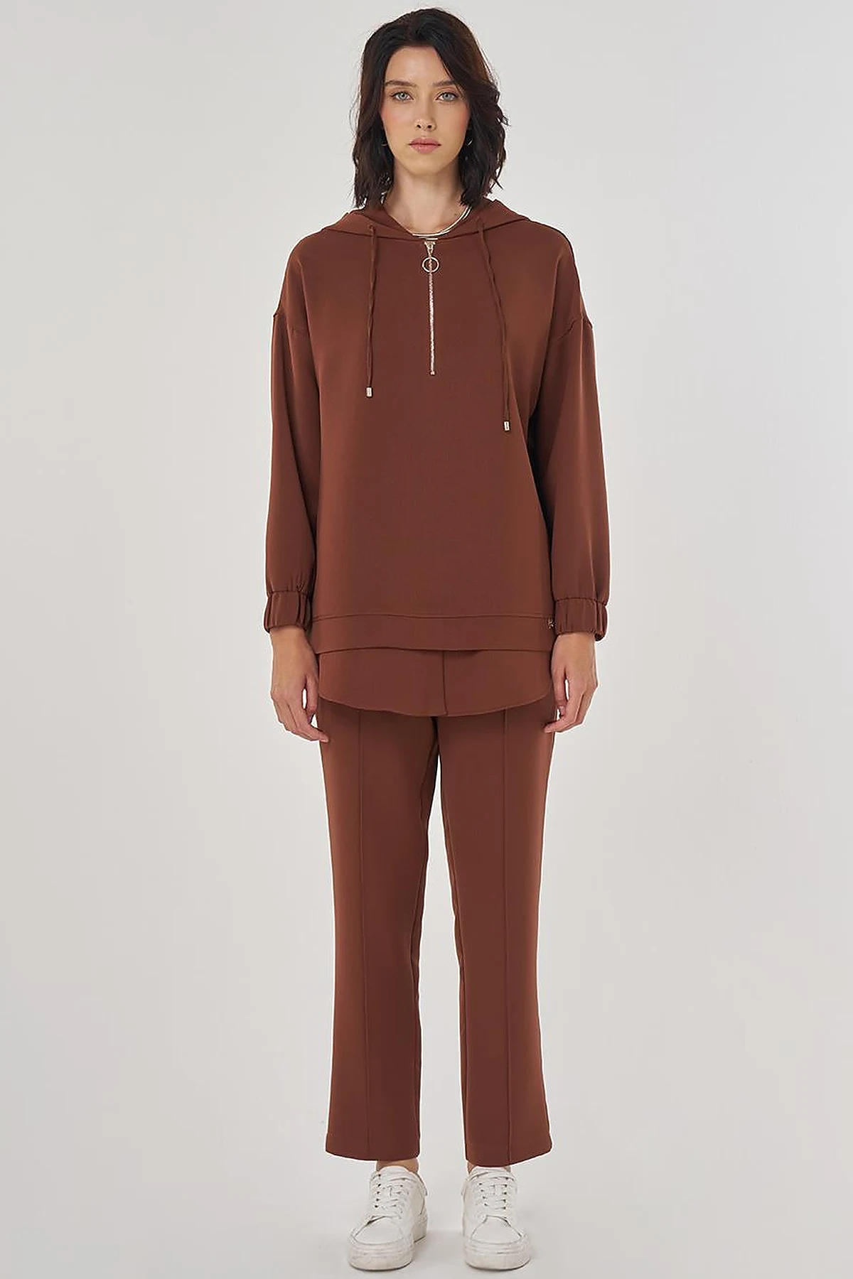 Drop Shoulder Two-Piece Set Brown