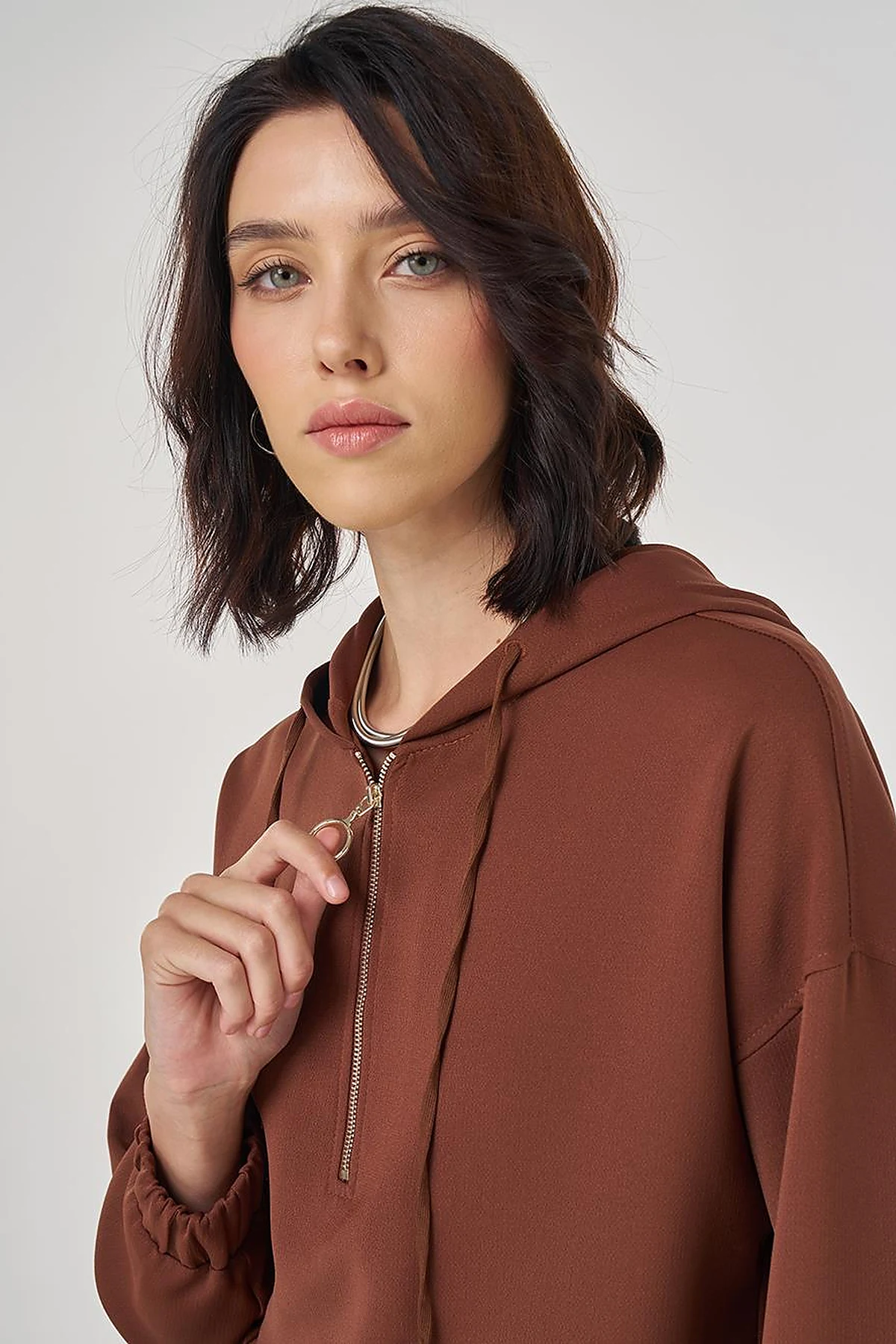 Drop Shoulder Two-Piece Set Brown