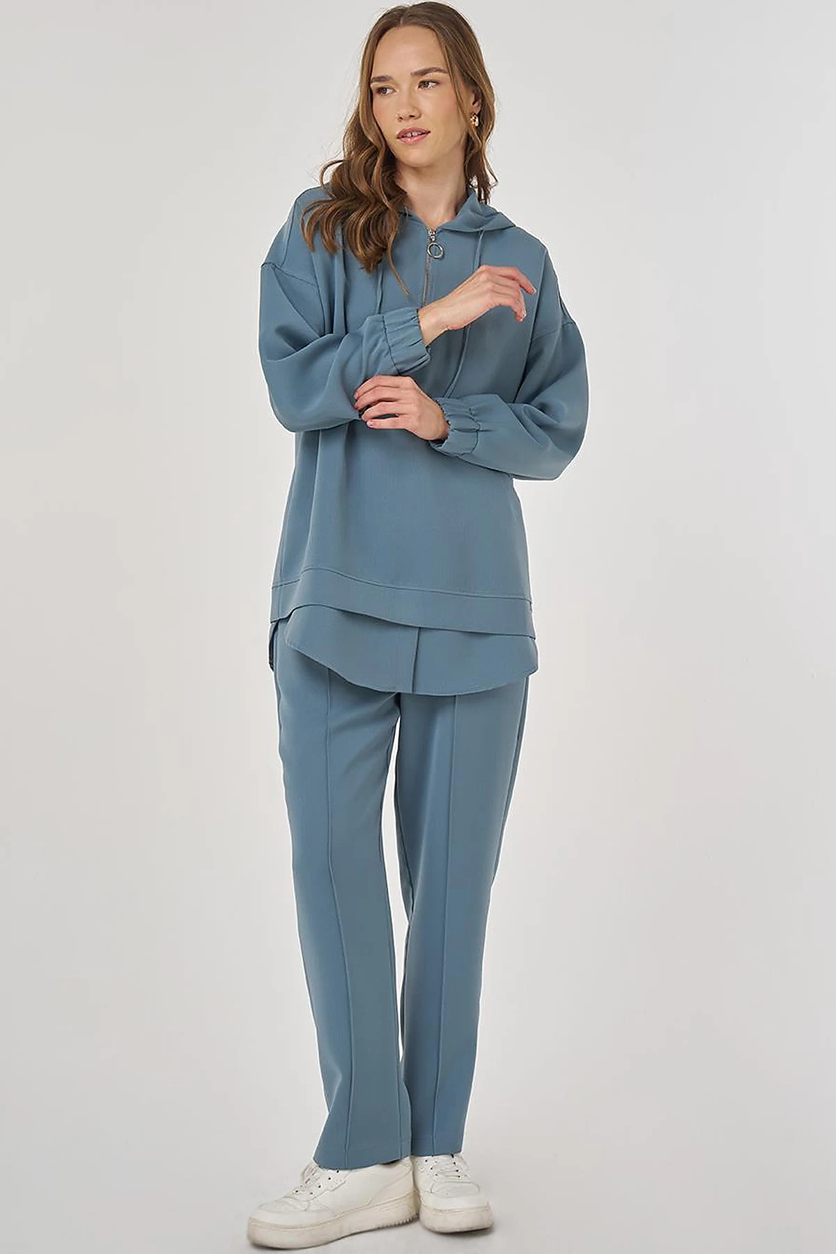 Drop Shoulder Two-Piece Set Misty Blue