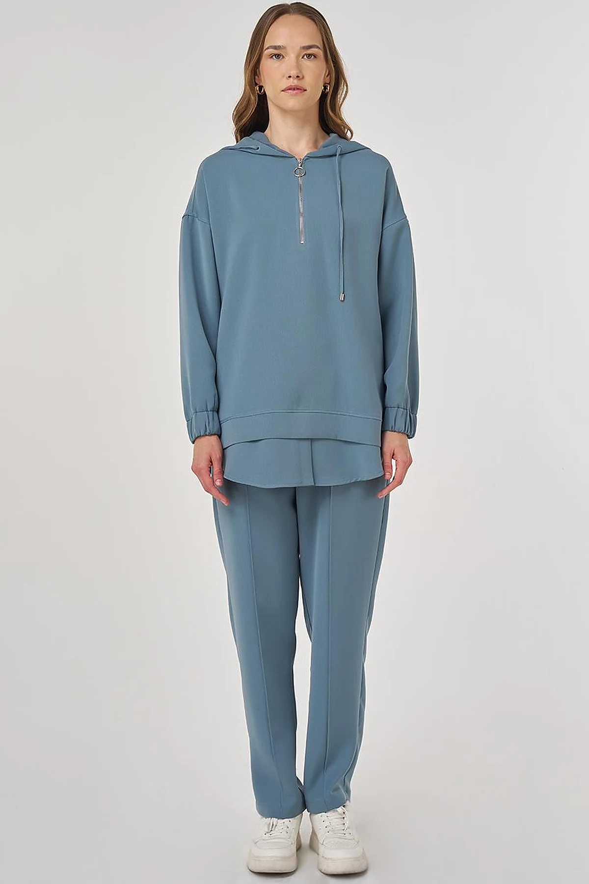 Drop Shoulder Two-Piece Set Misty Blue