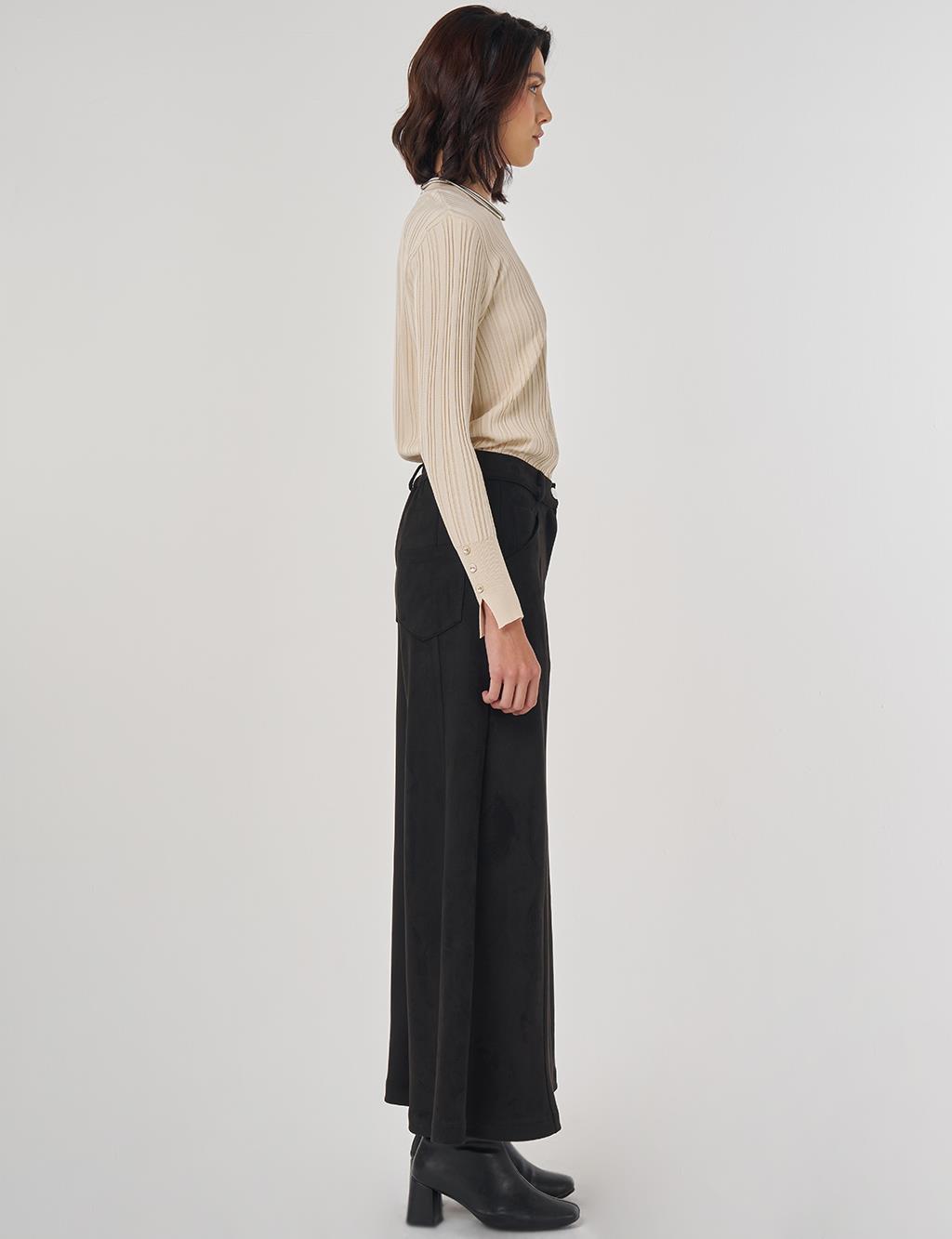 Wide Leg Suede Pants Black
