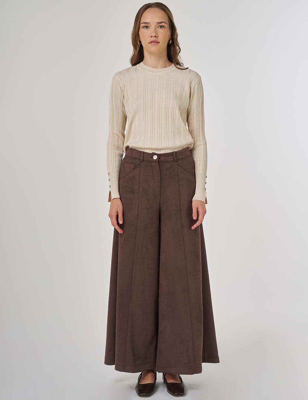 Wide Leg Suede Pants Dark Brown