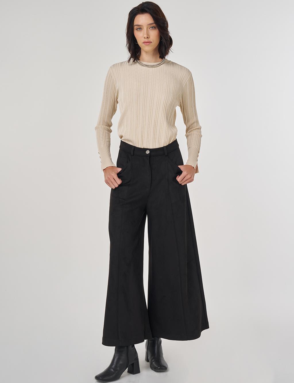 Wide Leg Suede Pants Black