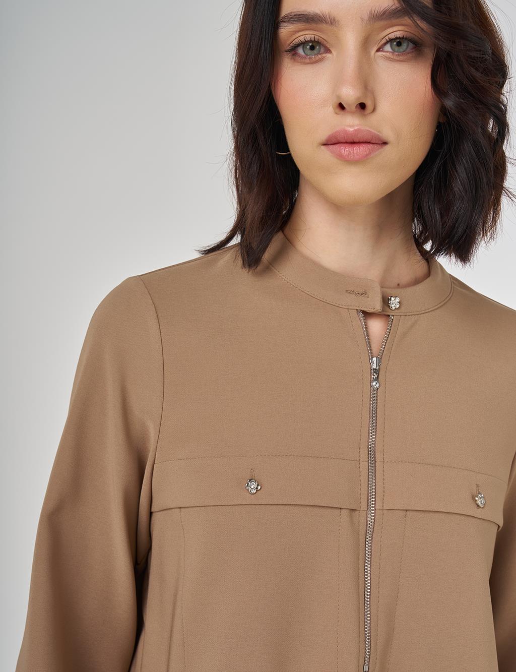 Stitch Detailed Tunic in Dark Taupe