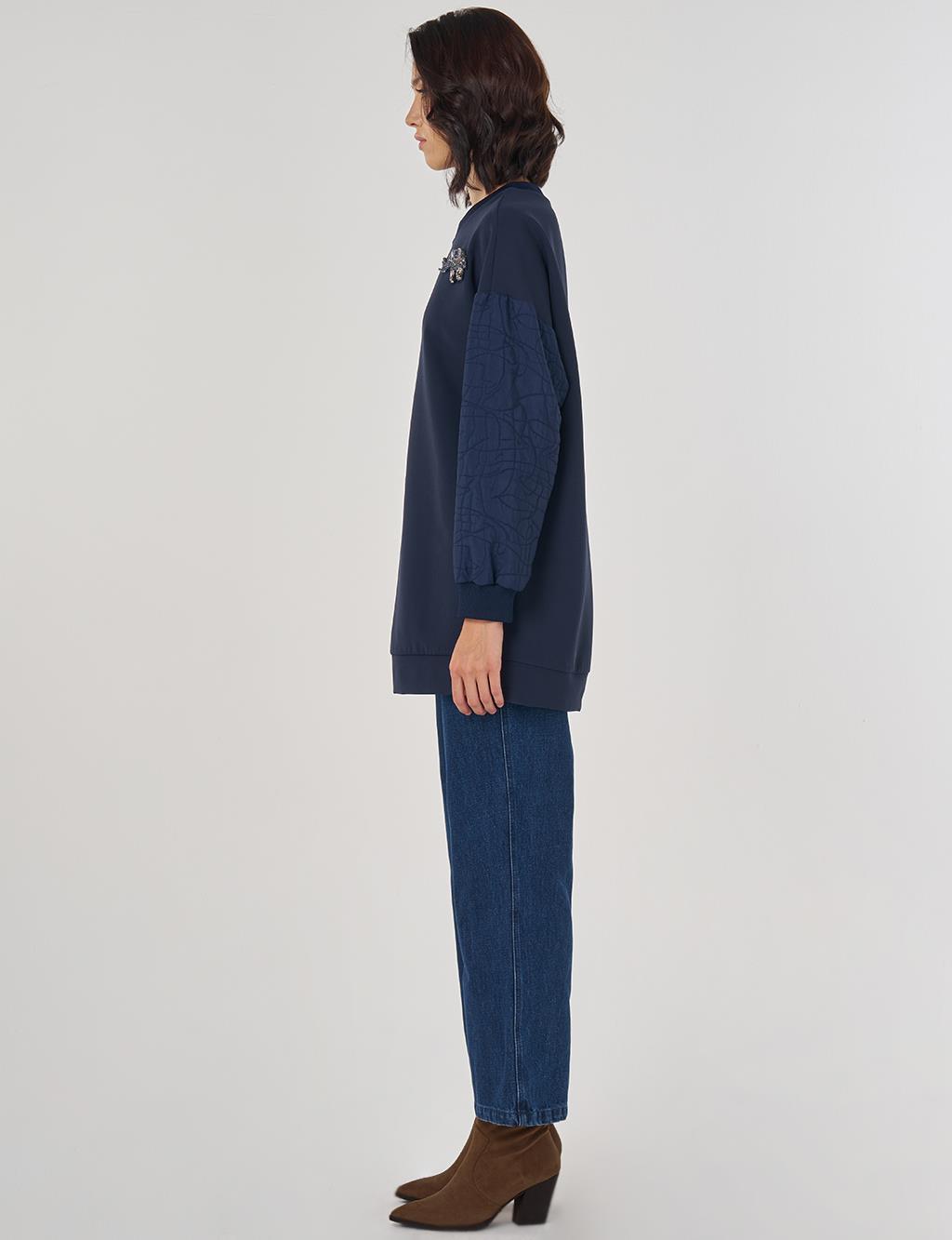 Kumaş Garnili Sweatshirt Koyu Lacivert