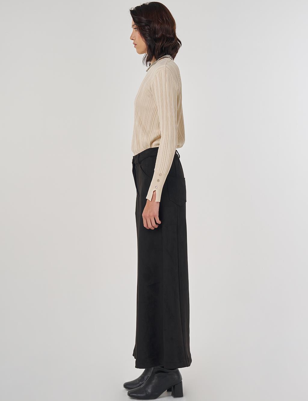 Wide Leg Suede Pants Black