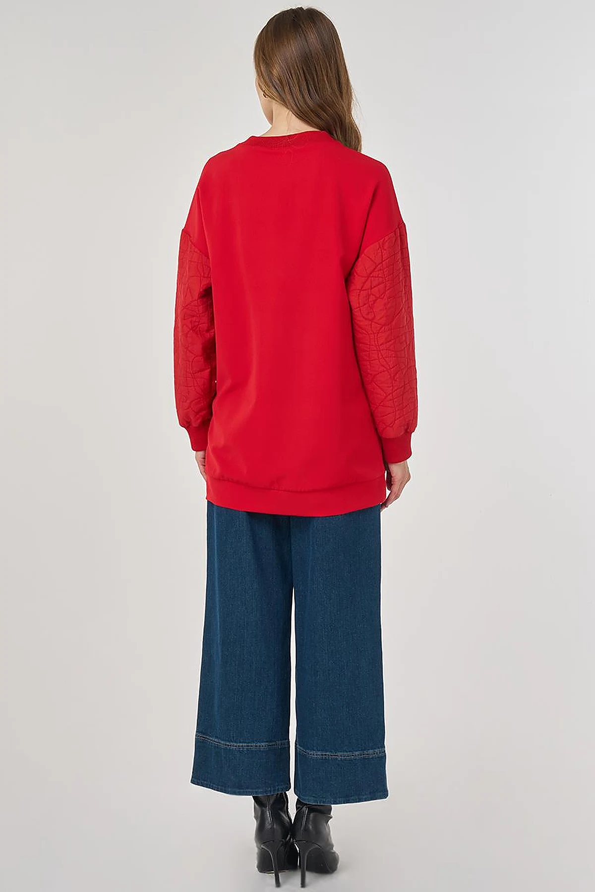 Kumaş Garnili Sweatshirt Kırmızı 
