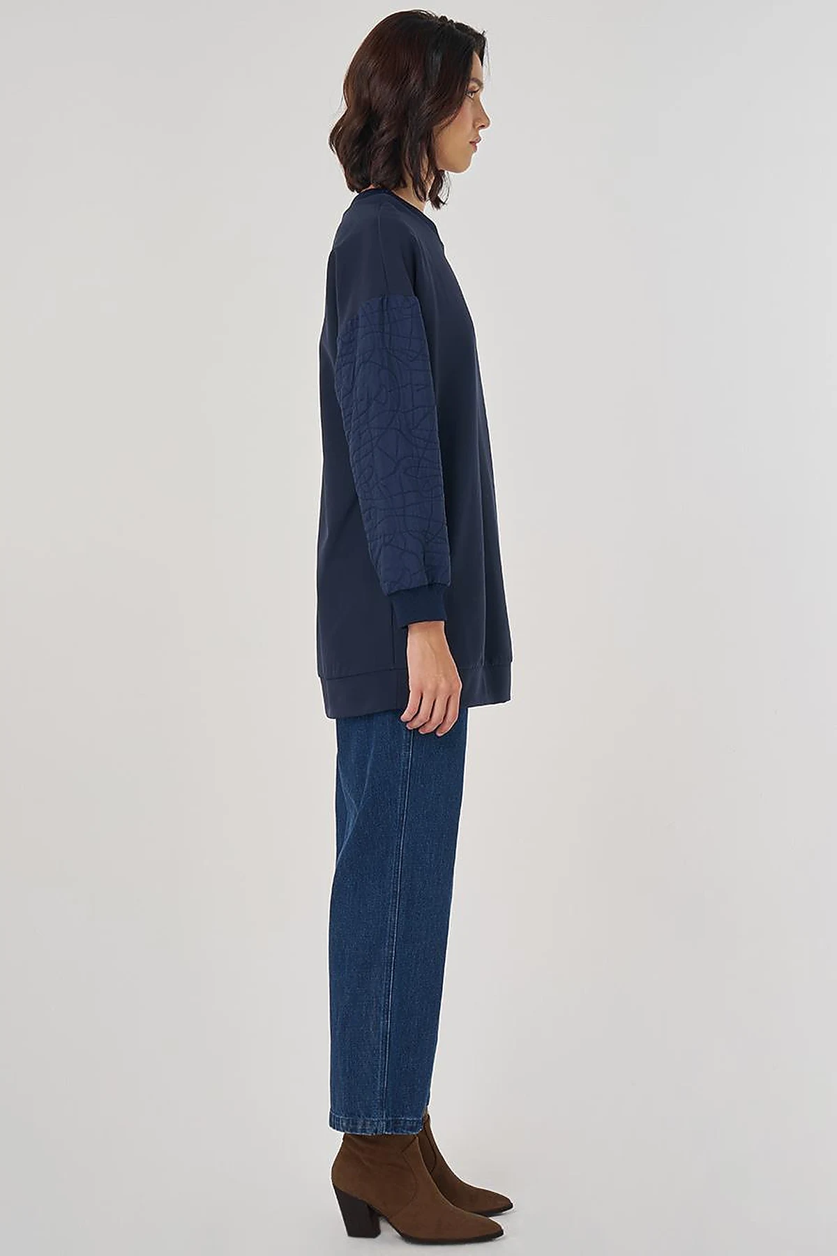 Kumaş Garnili Sweatshirt Koyu Lacivert