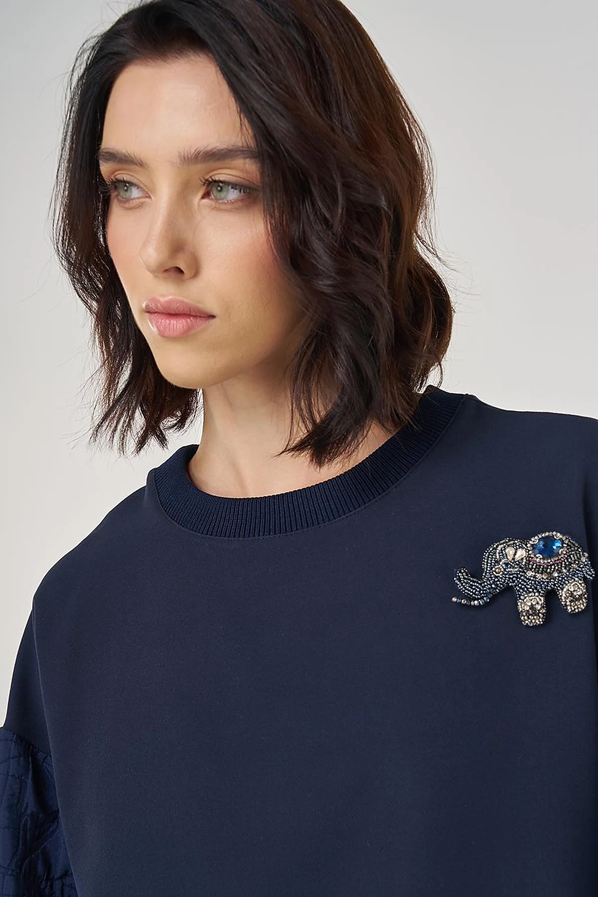 Kumaş Garnili Sweatshirt Koyu Lacivert
