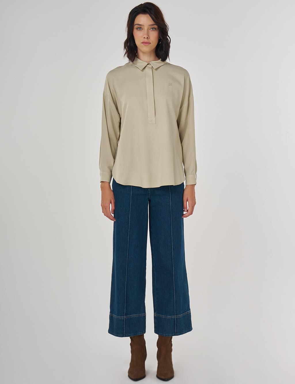 Half Placket Viscose Shirt Moss Green