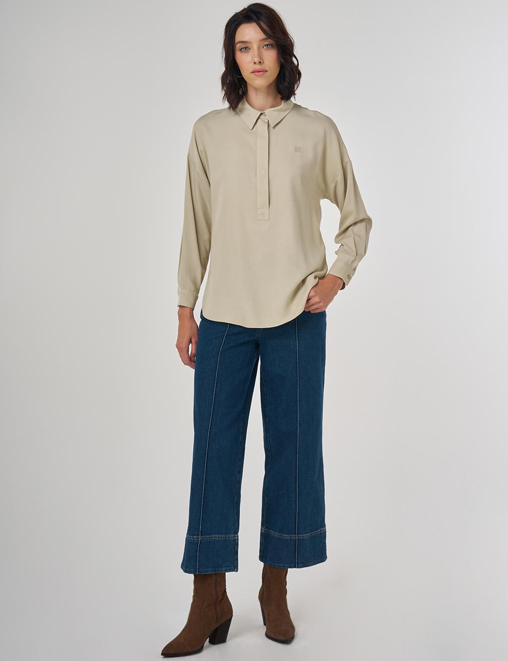 Half Placket Viscose Shirt Moss Green