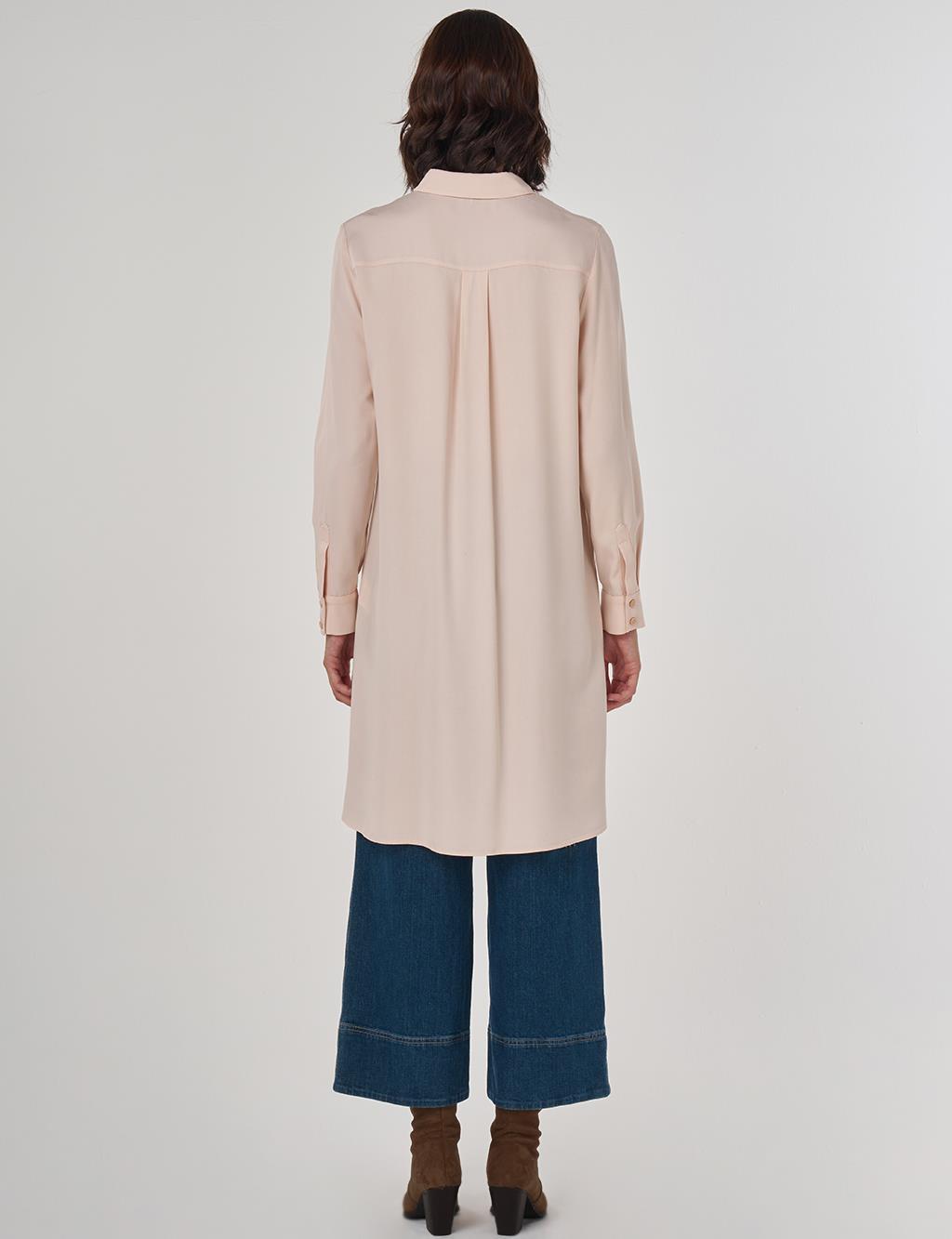 Hidden Placket Basic Long Tunic Salmon