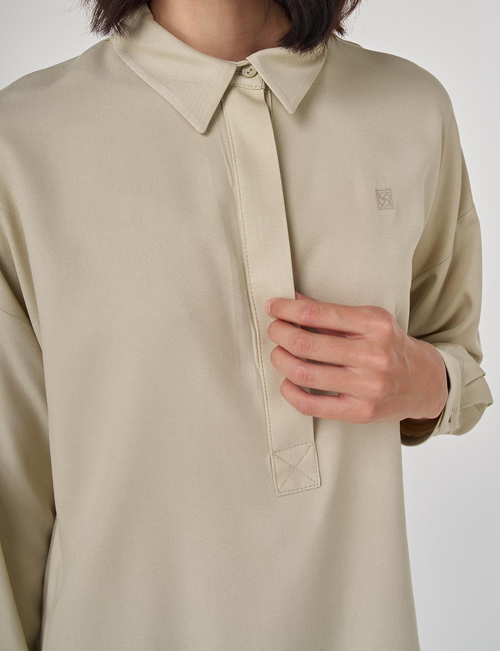 Half Placket Viscose Shirt Moss Green