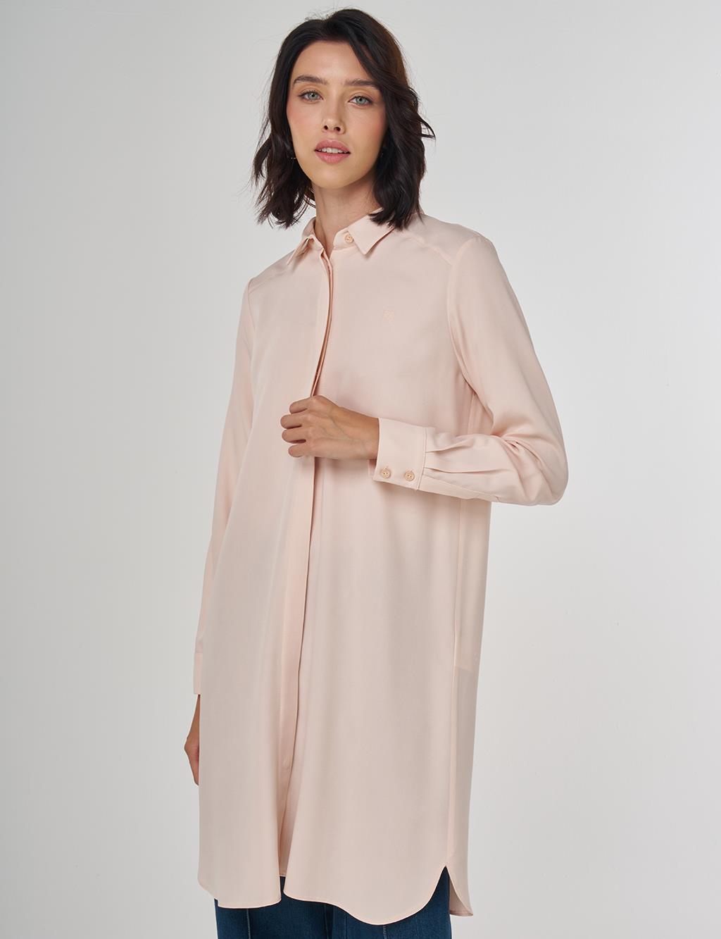 Hidden Placket Basic Long Tunic Salmon