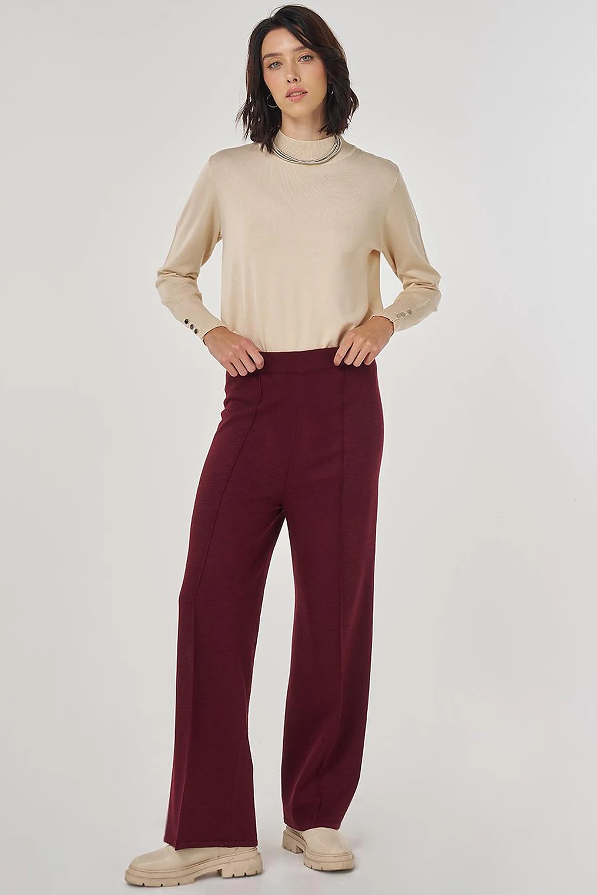 Ribbed Knit Pants Burgundy