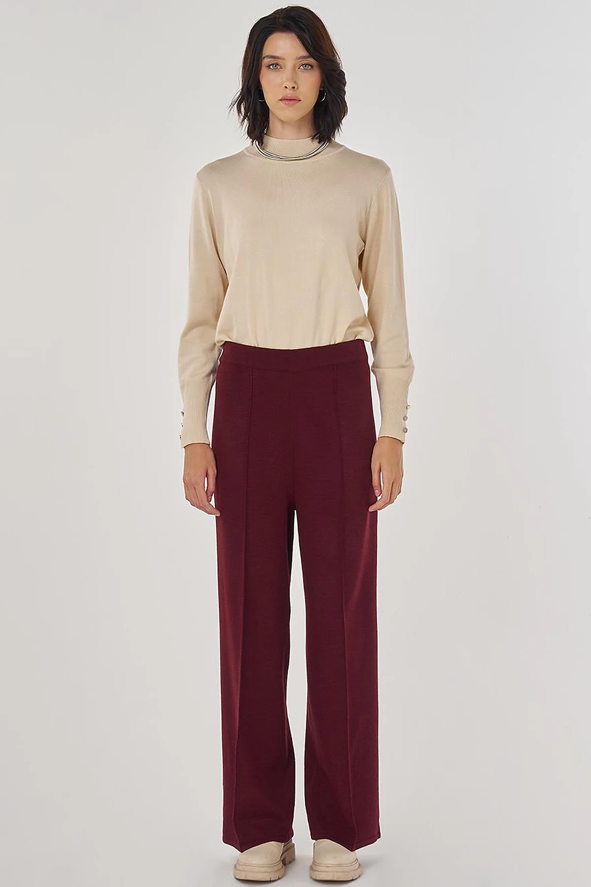 Ribbed Knit Pants Burgundy
