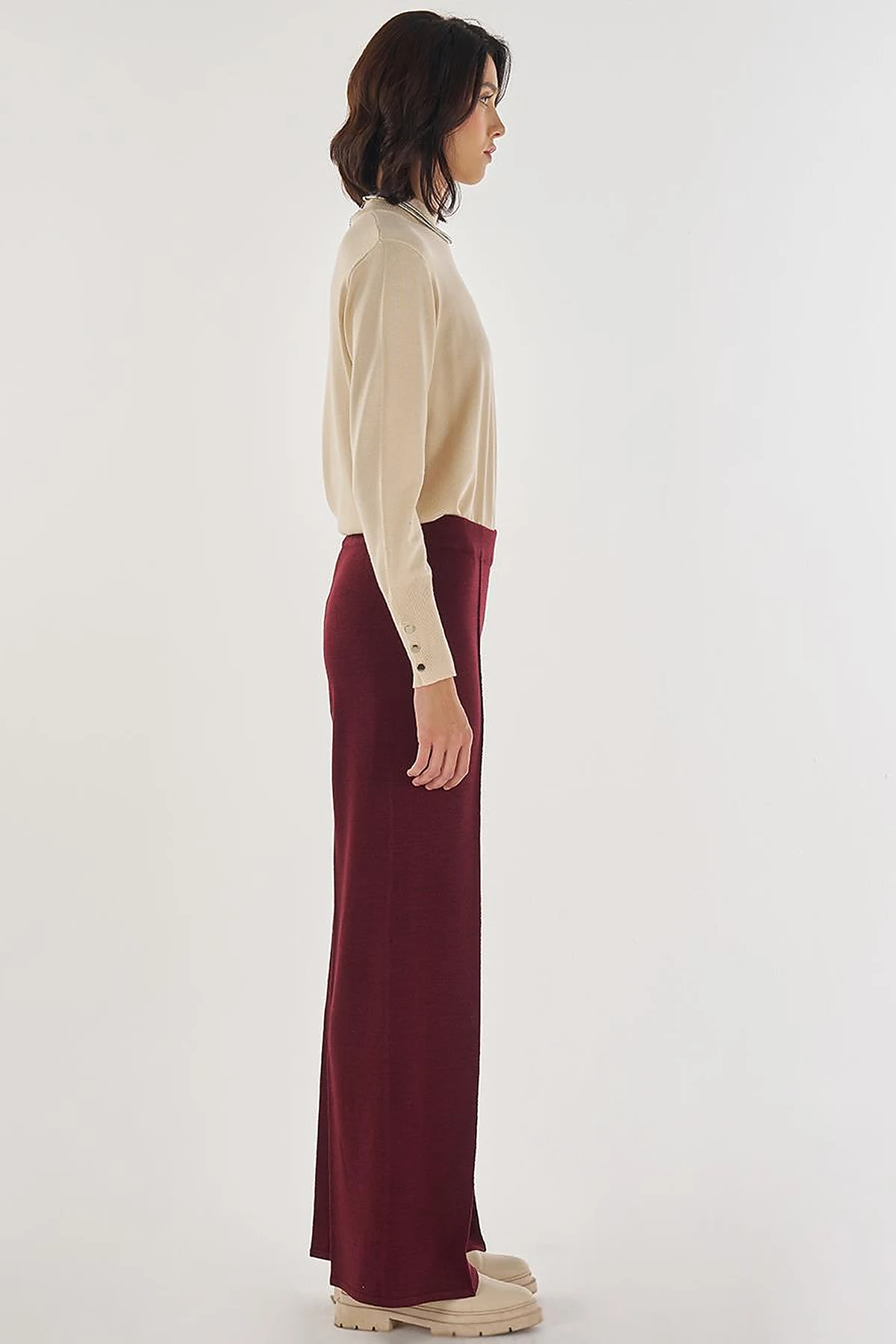 Ribbed Knit Pants Burgundy