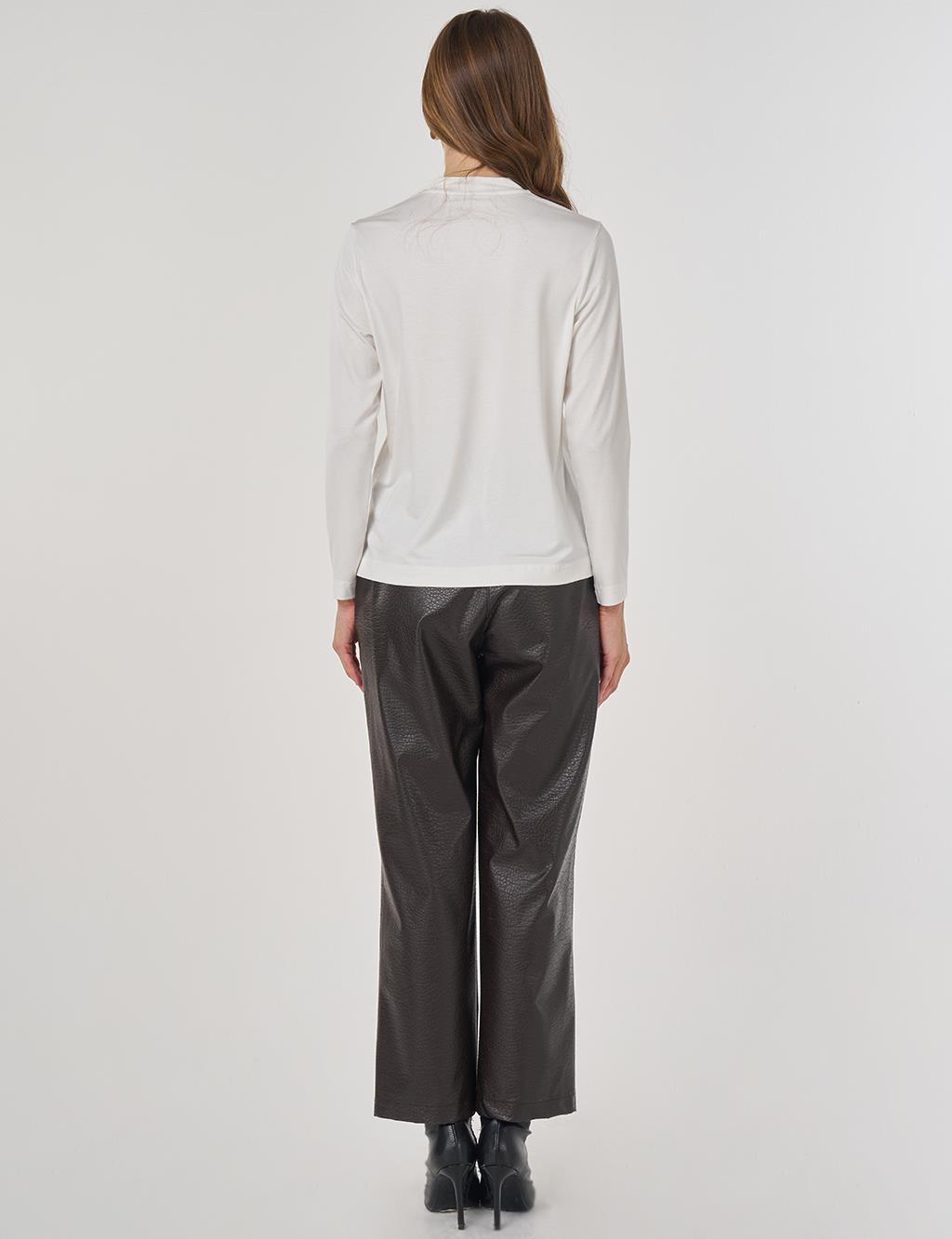 Crew Neck Basic Viscose Blouse Ecru