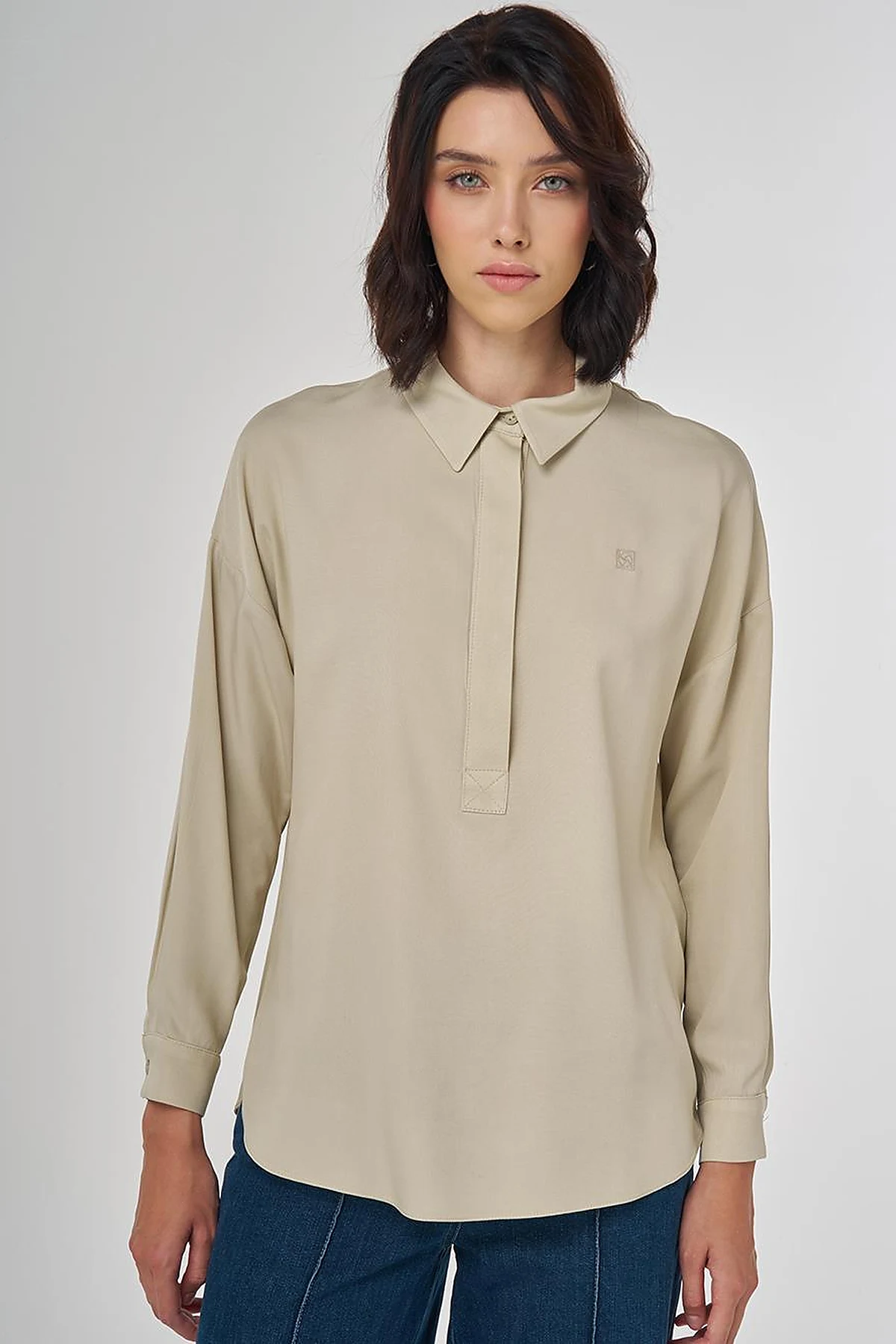 Half Placket Viscose Shirt Moss Green