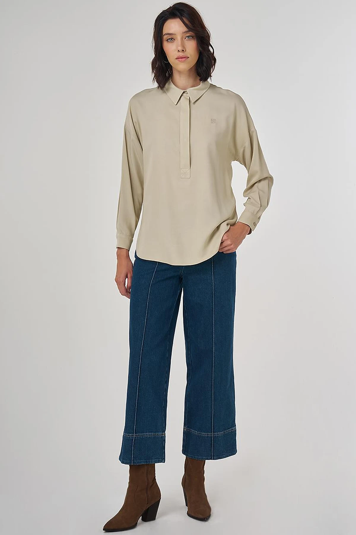 Half Placket Viscose Shirt Moss Green