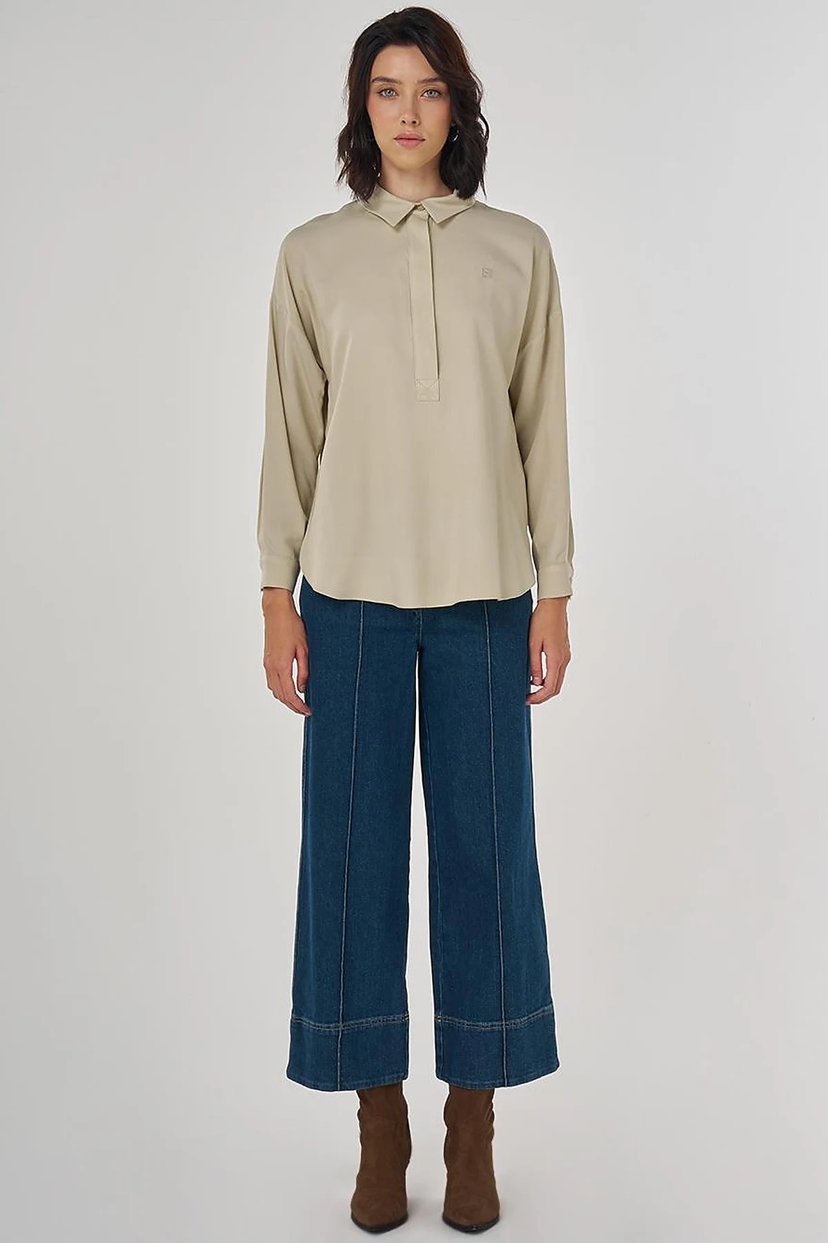 Half Placket Viscose Shirt Moss Green
