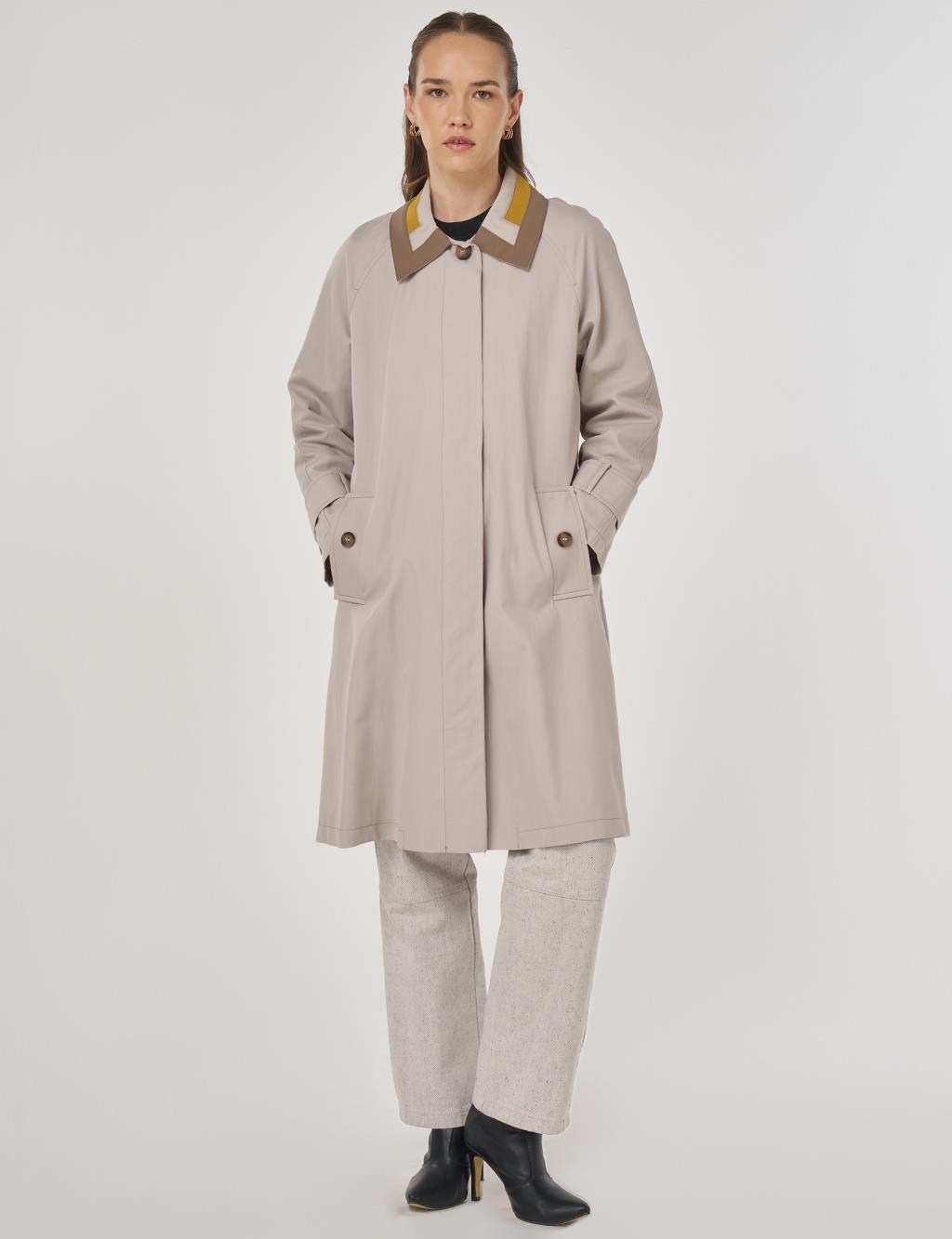 Apolet Detaylı Trençkot Taş