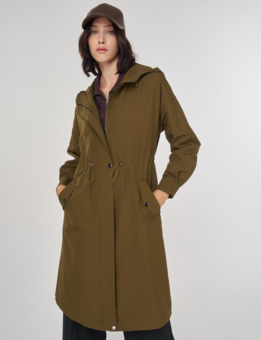 Düşük Omuz Trençkot Haki 