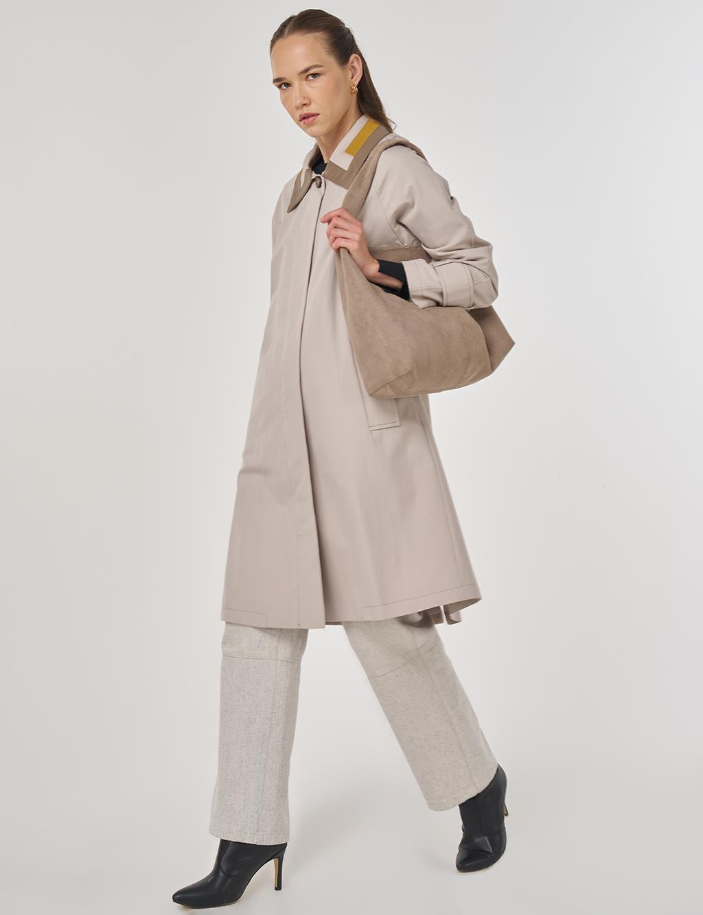 Apolet Detaylı Trençkot Taş