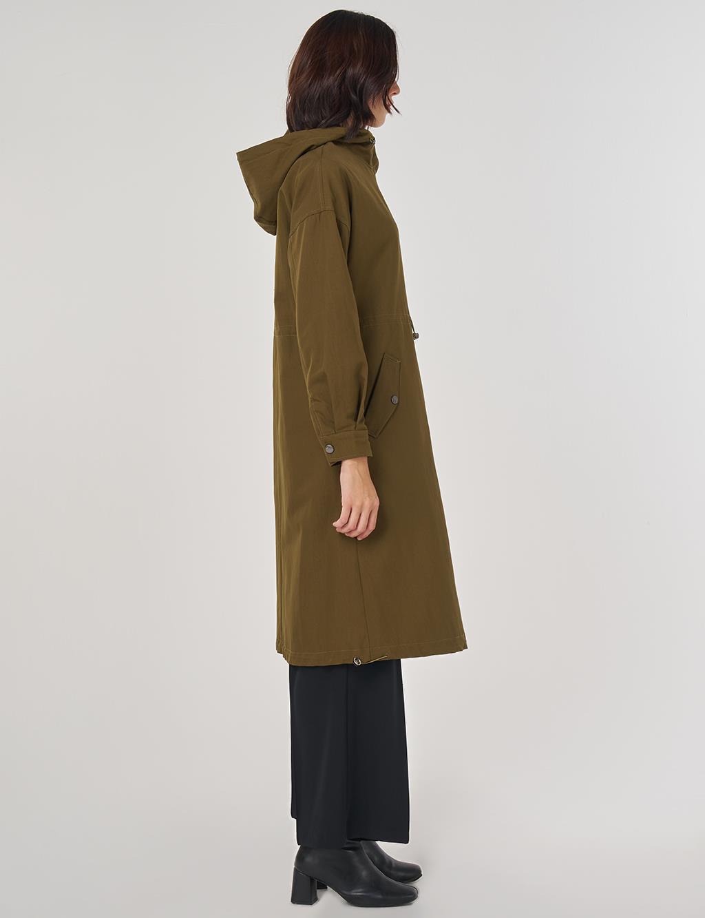 Düşük Omuz Trençkot Haki 