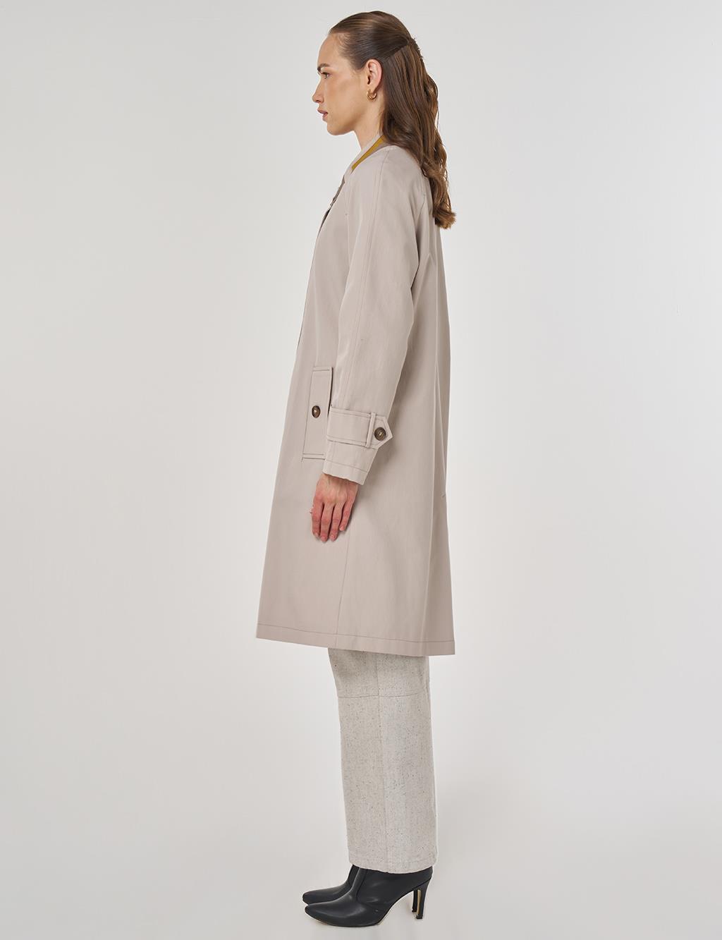 Apolet Detaylı Trençkot Taş