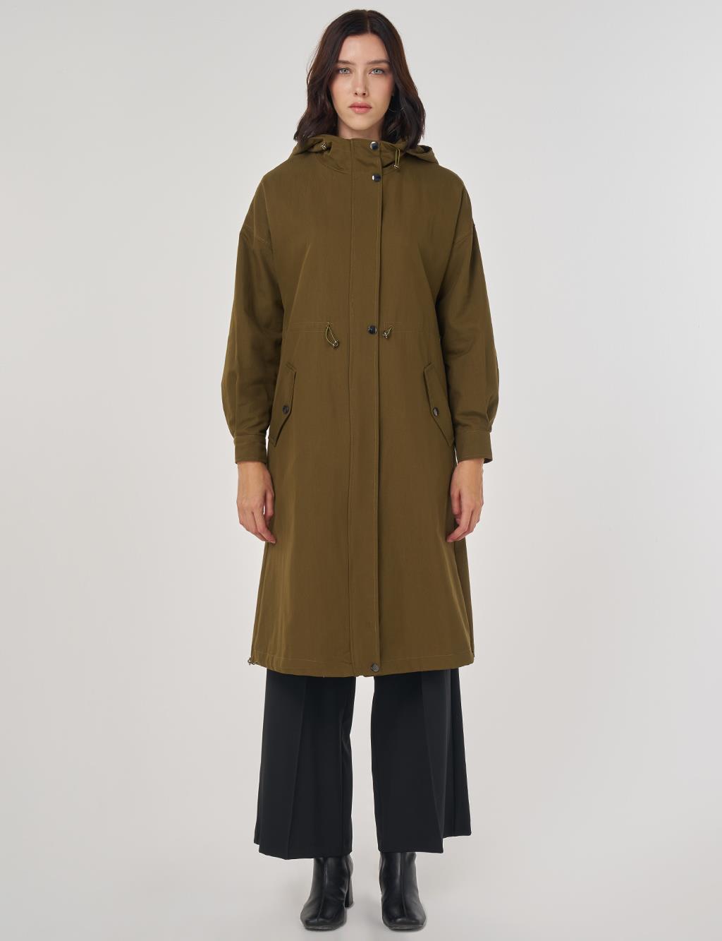Düşük Omuz Trençkot Haki 