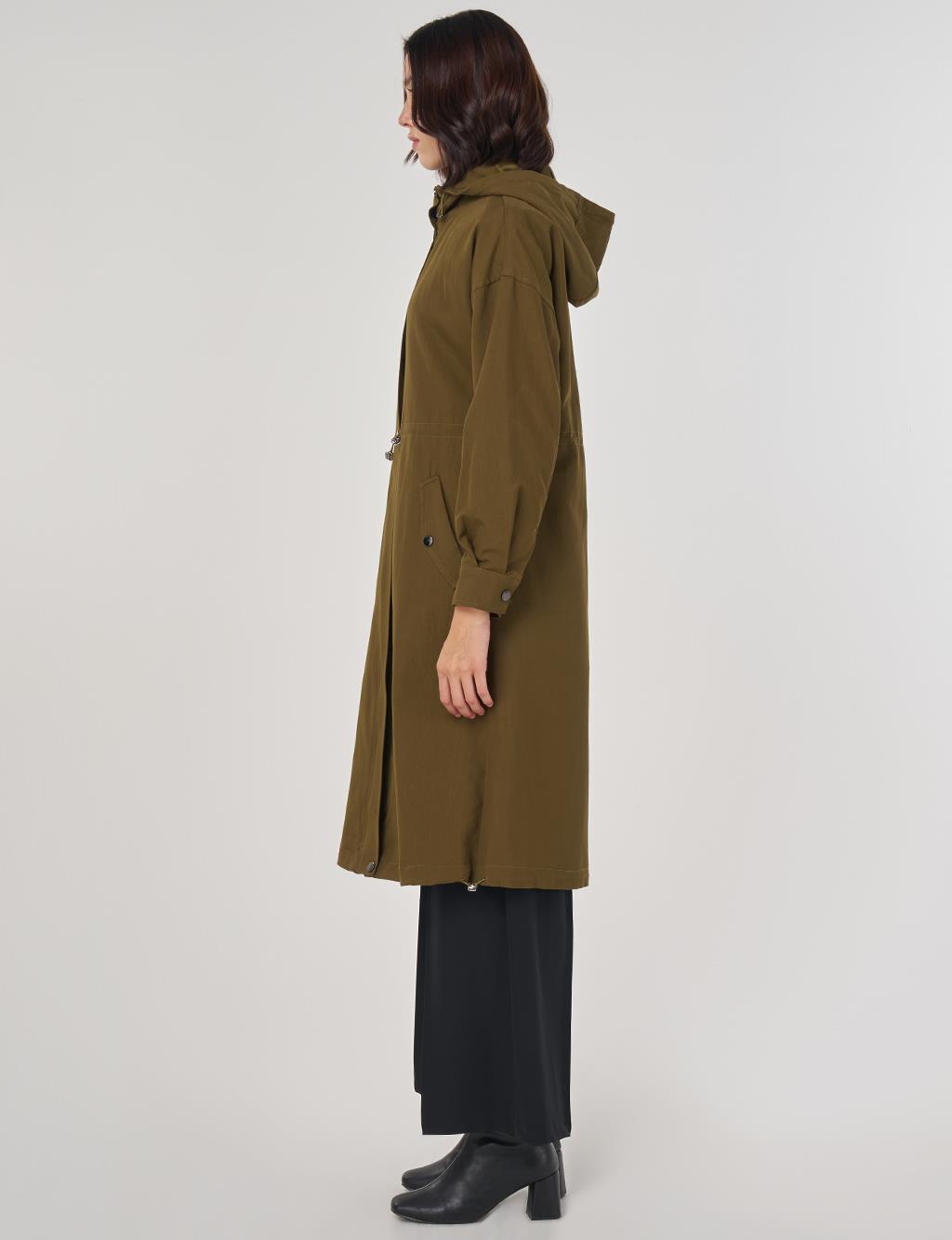 Düşük Omuz Trençkot Haki 