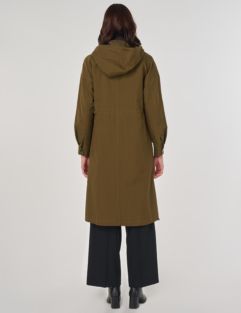 Düşük Omuz Trençkot Haki 