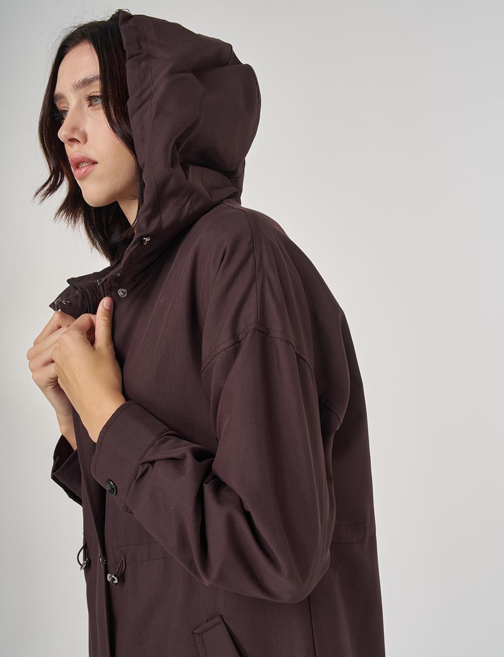 Drop Shoulder Trench Coat Dark Brown