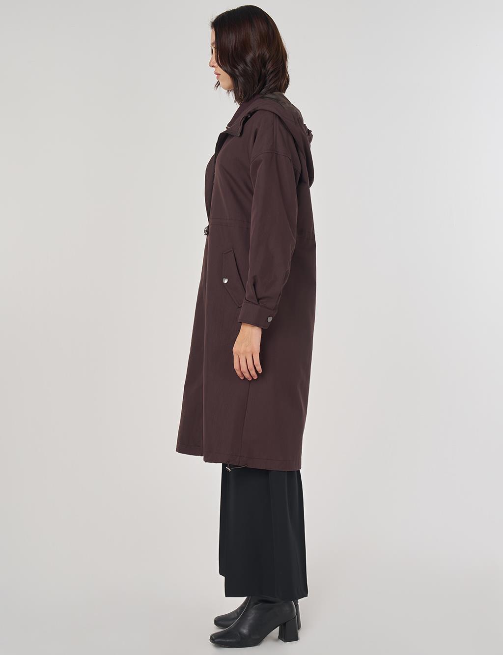 Drop Shoulder Trench Coat Dark Brown