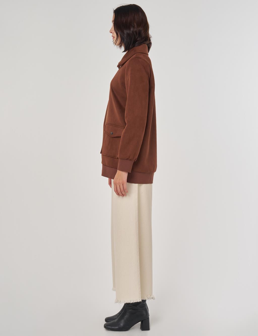 Zippered Suede Jacket Camel